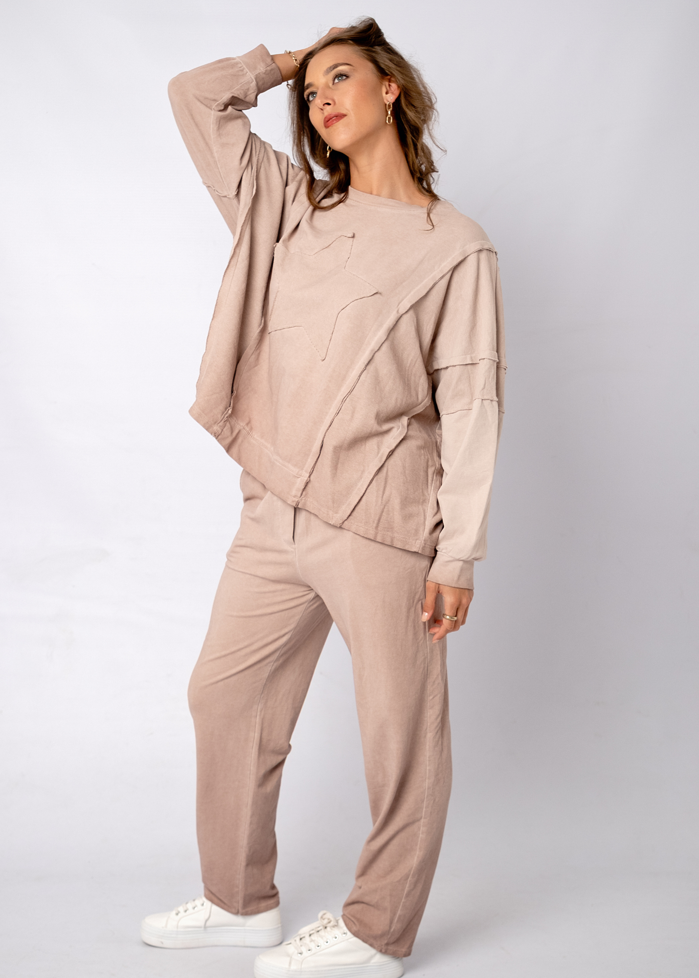 Relaxed-Fit Linen Drawstring Joggers in Pink