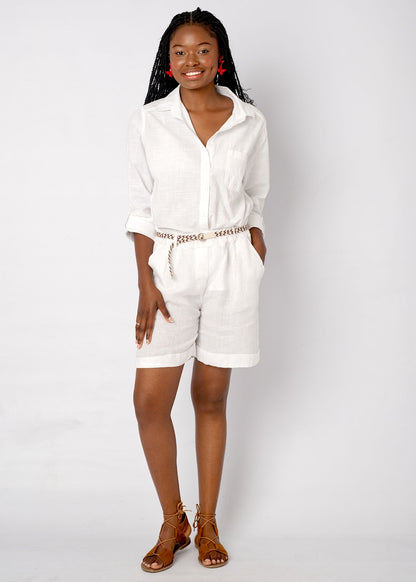 Belted La Vita Linen Shorts – White