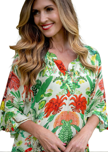 Jubilee Dress in Green and Coral