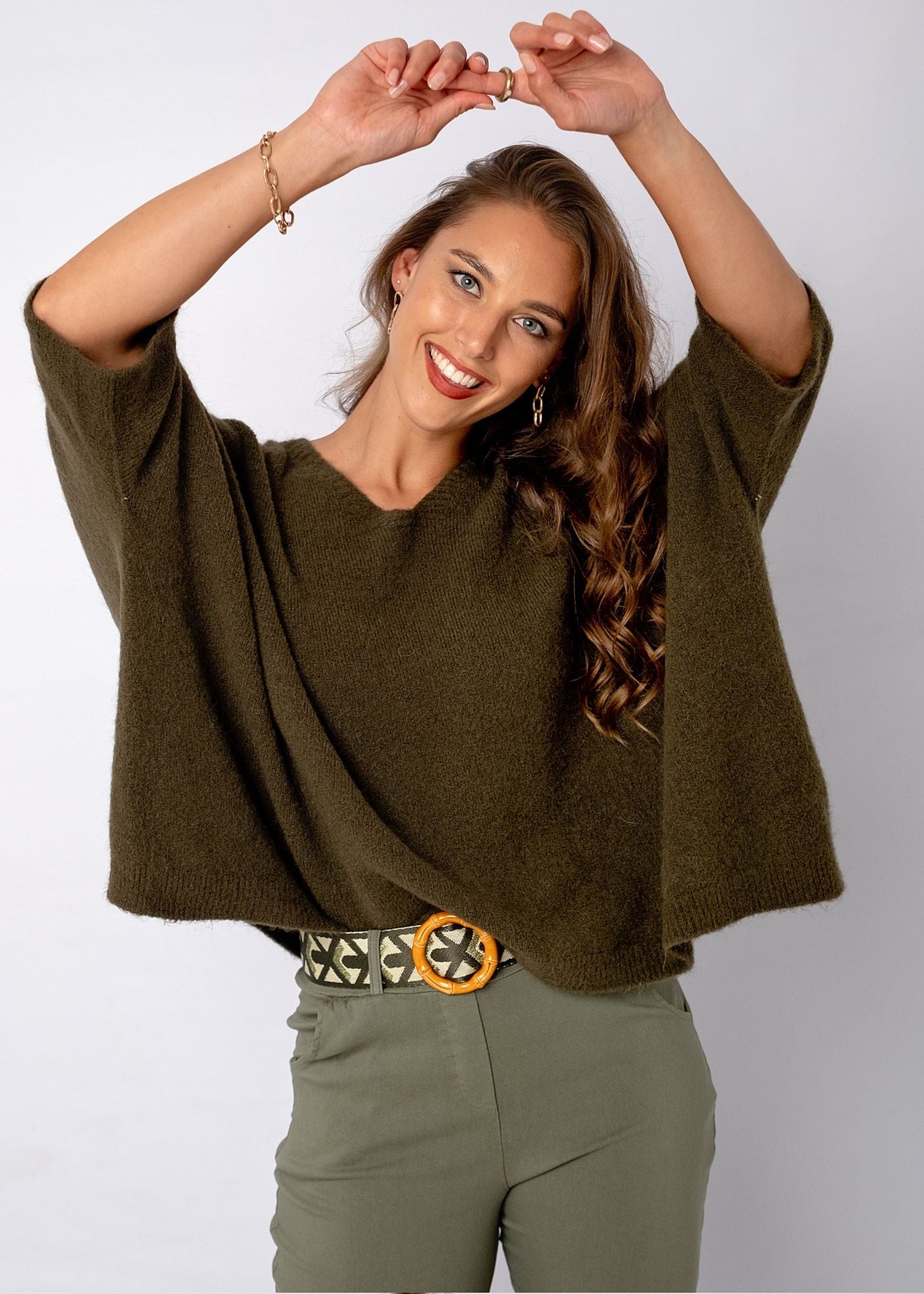 Poncho with Tulip Sleeve in Olive