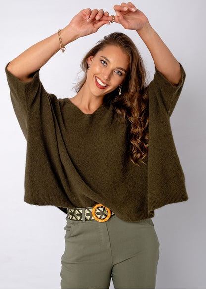 Poncho with Tulip Sleeve in Olive
