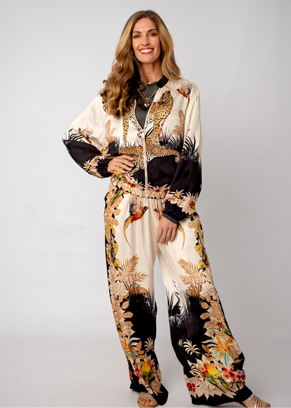 Lila  Bomber Jacket in Viscose Silk Blend in Black Le Paradise Road