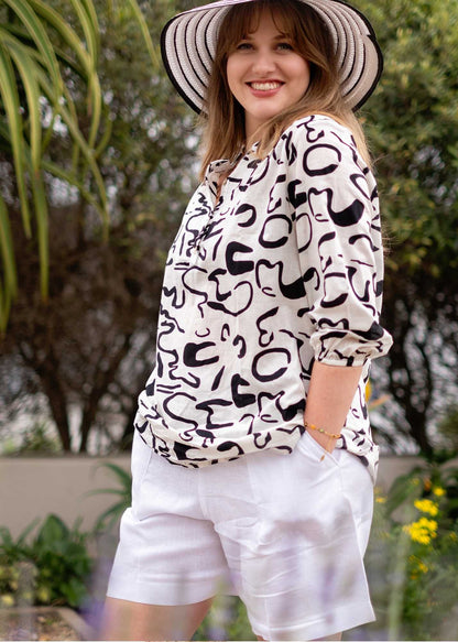 Lauren Comfy top, White Squiggle