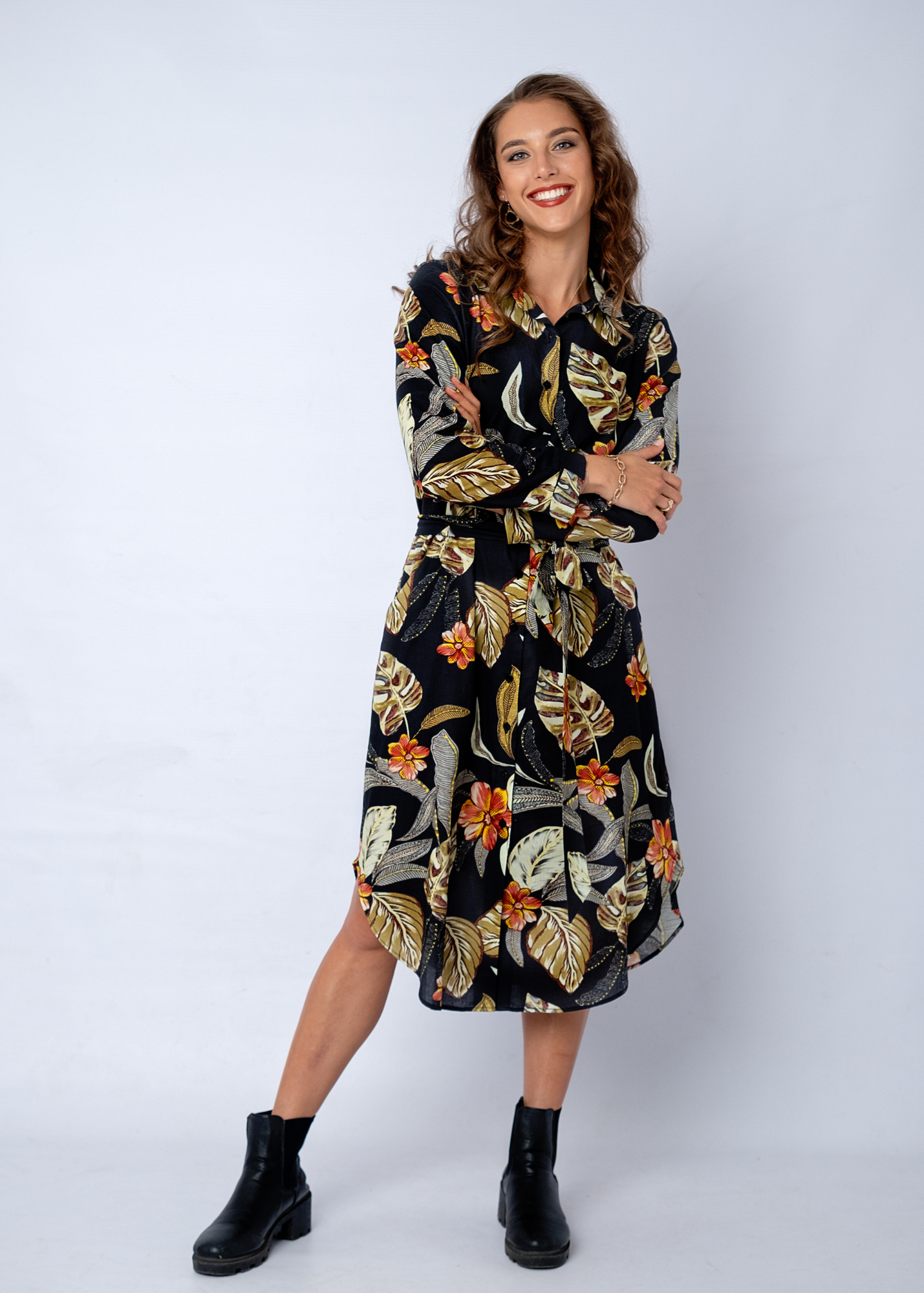 Laura Shirt Dress in Midnight Garden