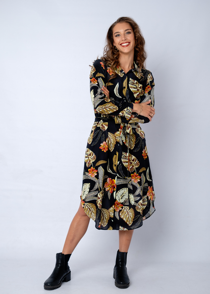 Laura Shirt Dress in Midnight Garden