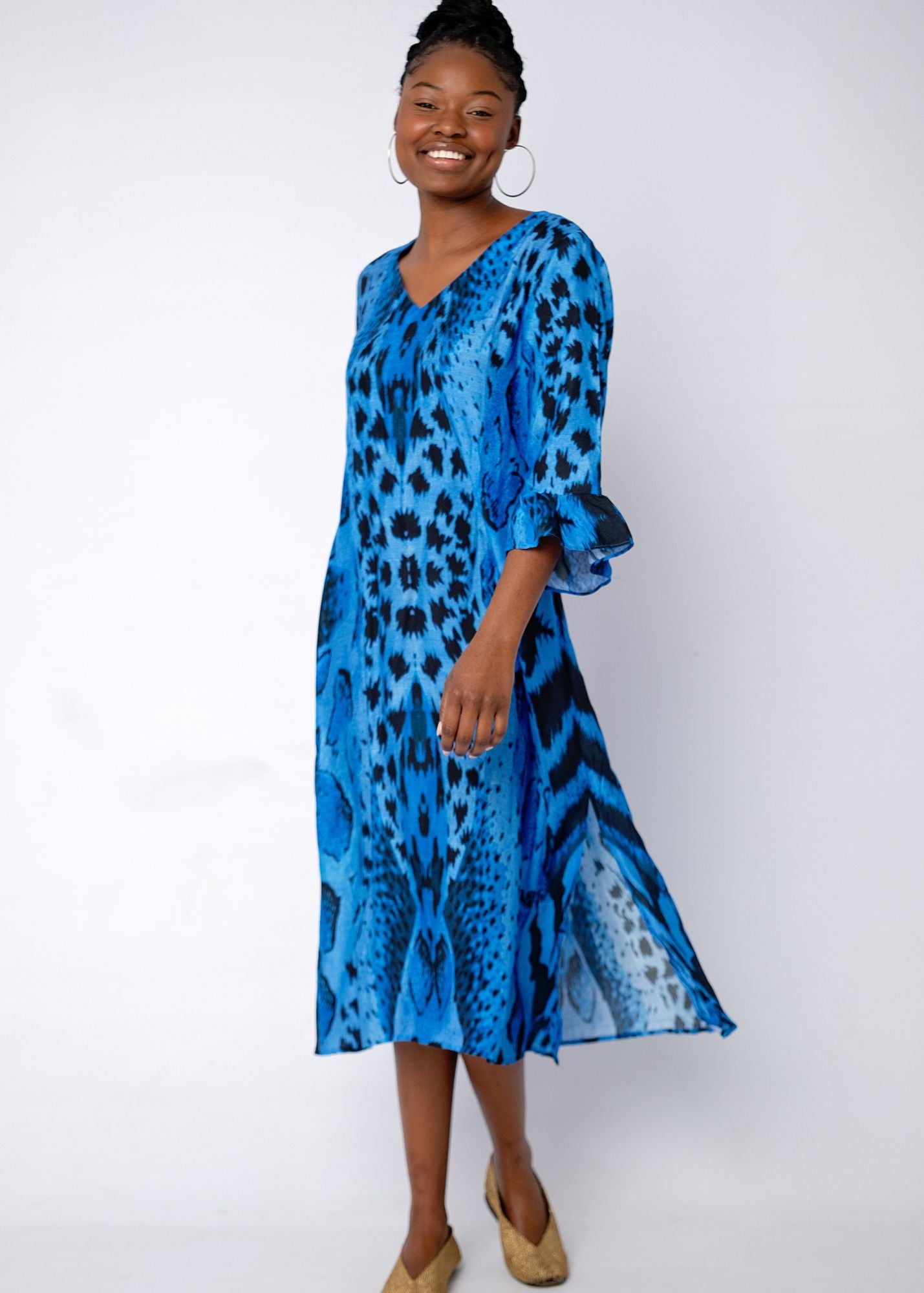 Alia Dress in Blue Animal Print