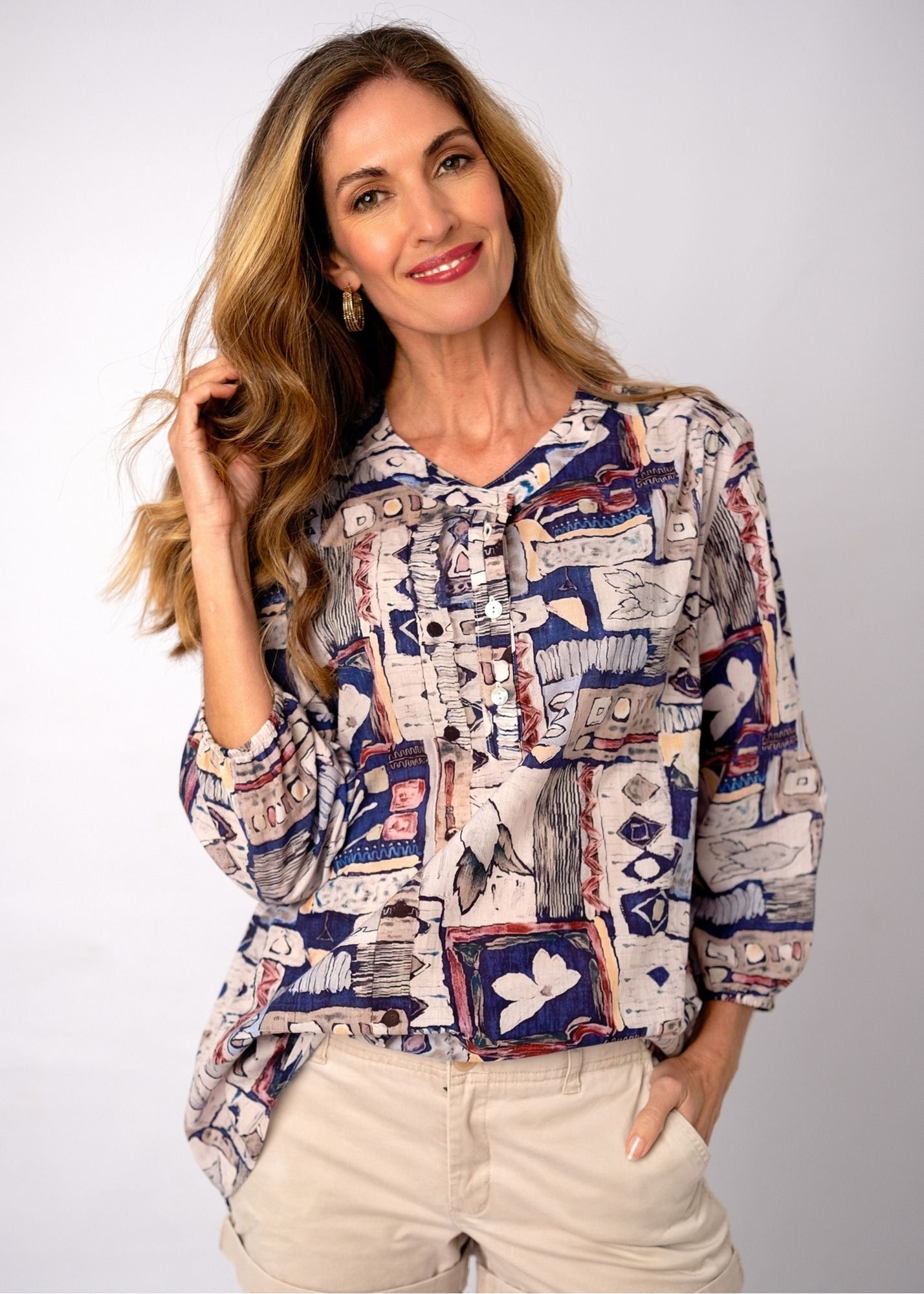 Lauren Comfy Top in Blue Botanical