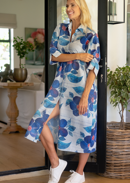 Betty Button dress in Blue Flower (A-Line) ***PRE-ORDER*** AVAILABLE 31 OCTOBER 2025