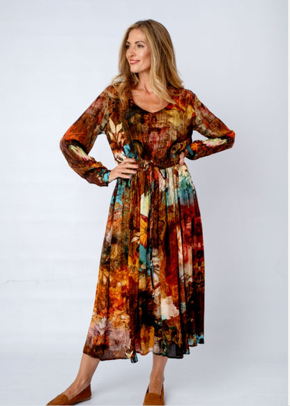Saffaron Dress in Nutmeg Garden