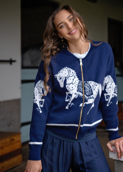 Knitted Bomber Jacket in Navy Gallop