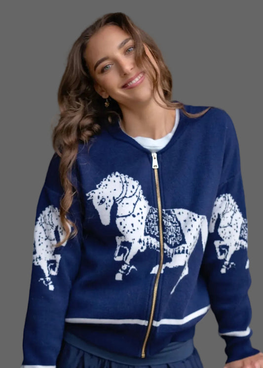 Knitted Bomber Jacket in Navy Gallop
