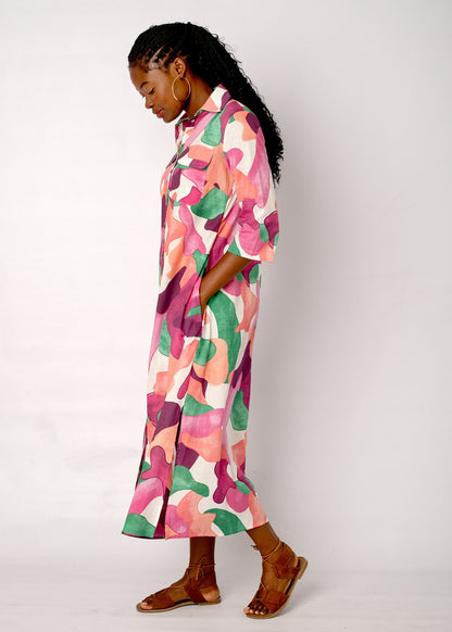 Betty Button dress in Purple Splash