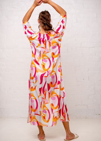 Angelina Dress in Pink and Orange Retro