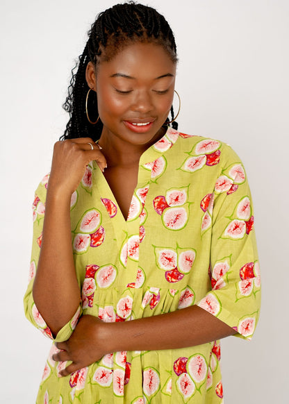 Lee-Ann pleated dress Short, Green Fig