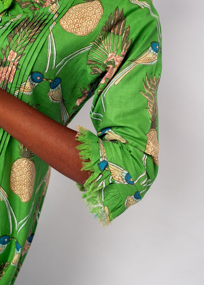 Sarah Dress with Frill in Green Pineapple