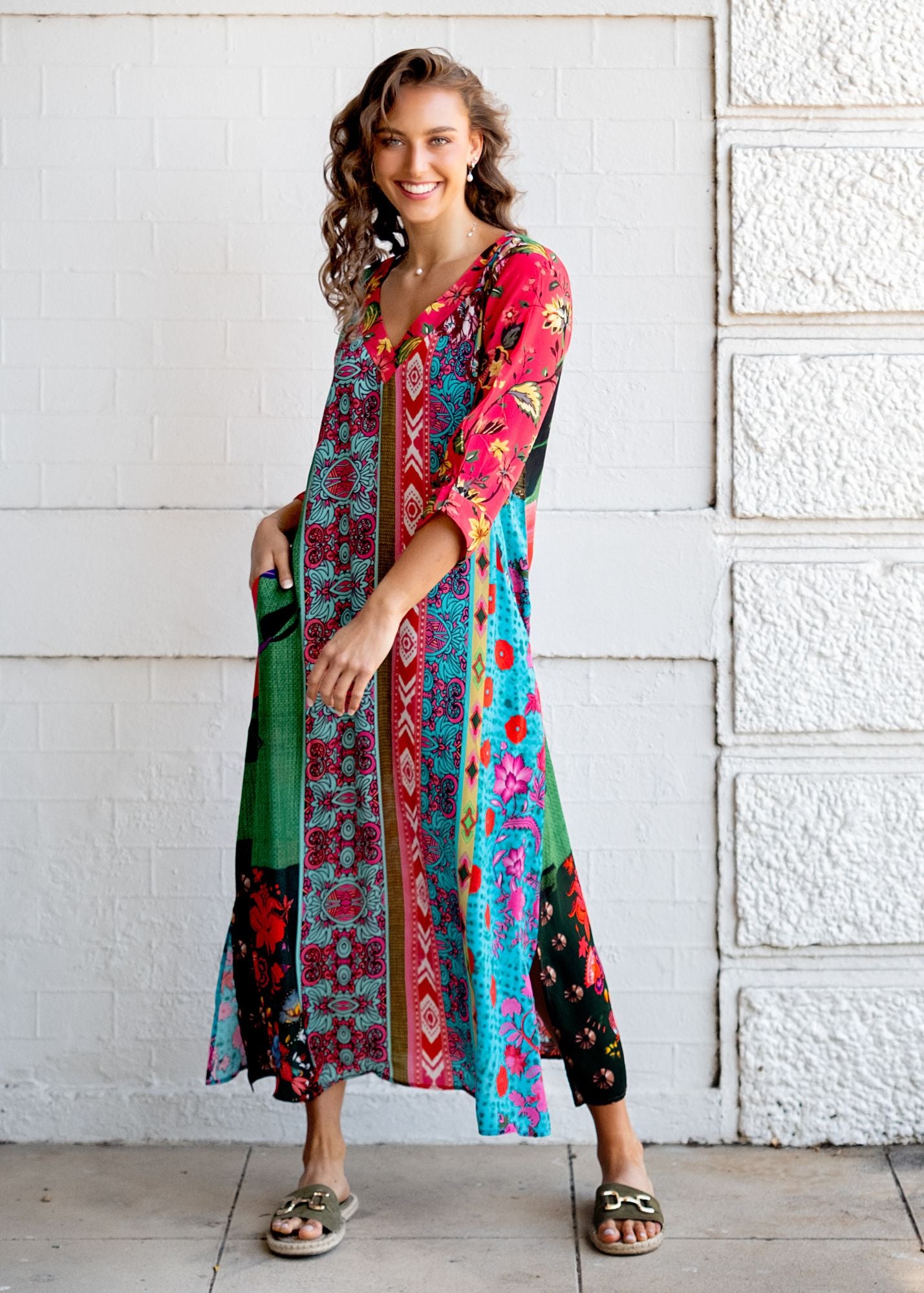 Gloria Dress with Tucked Sleeve Detail in Summer Palace