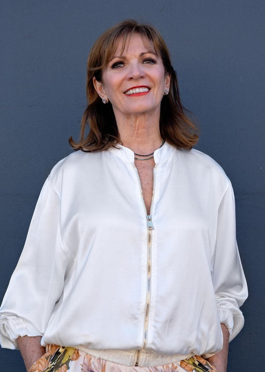 Lila  Bomber Jacket in Viscose Silk Blend in Cream