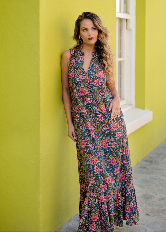 Maya V-Neck Dress in Wild Lily