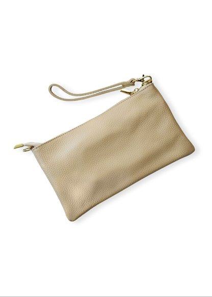 Verona Slim Leather Crossbody Clutch – Stone