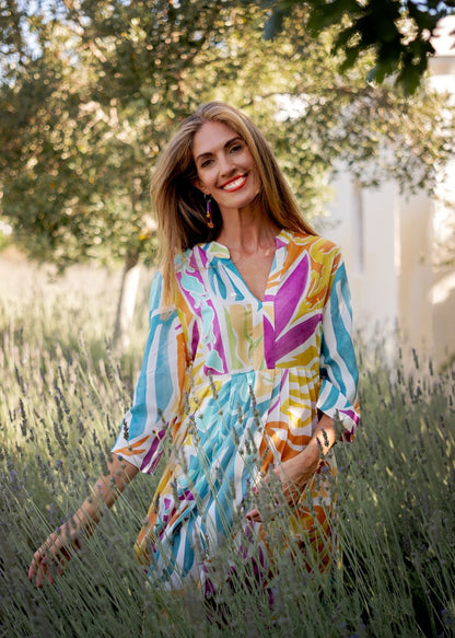 Lee-Ann pleated dress Short, Tropical Breeze