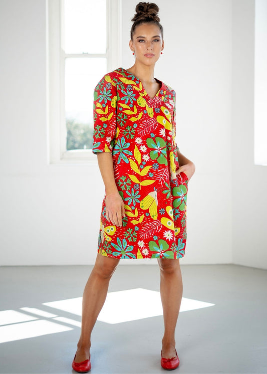 V-Neck tunic, Red and Lime Bold