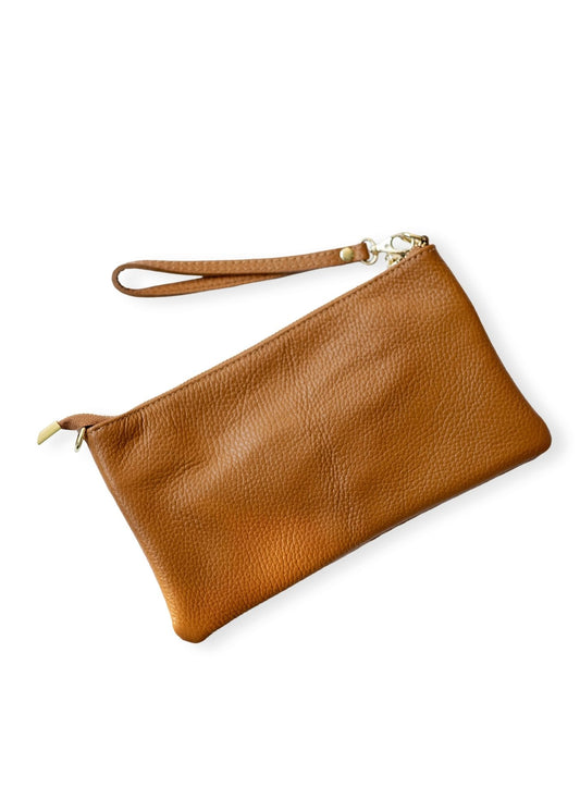 Verona Slim Leather Crossbody Clutch – Toffee Brown
