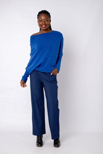 Urban Cozi Asymmetrical Sweater in Cobalt Blue