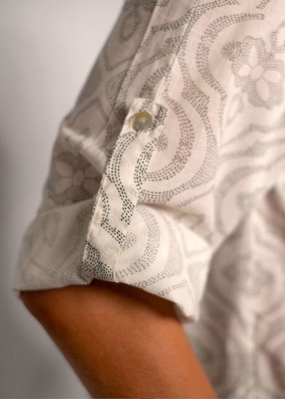 Lola Shirt in White with Black Dot Matrix