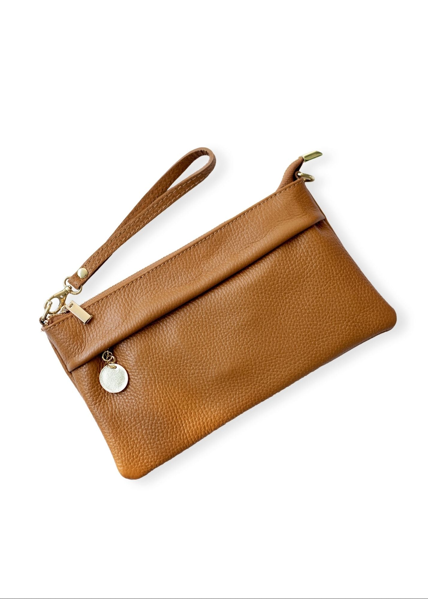Verona Slim Leather Crossbody Clutch – Toffee Brown
