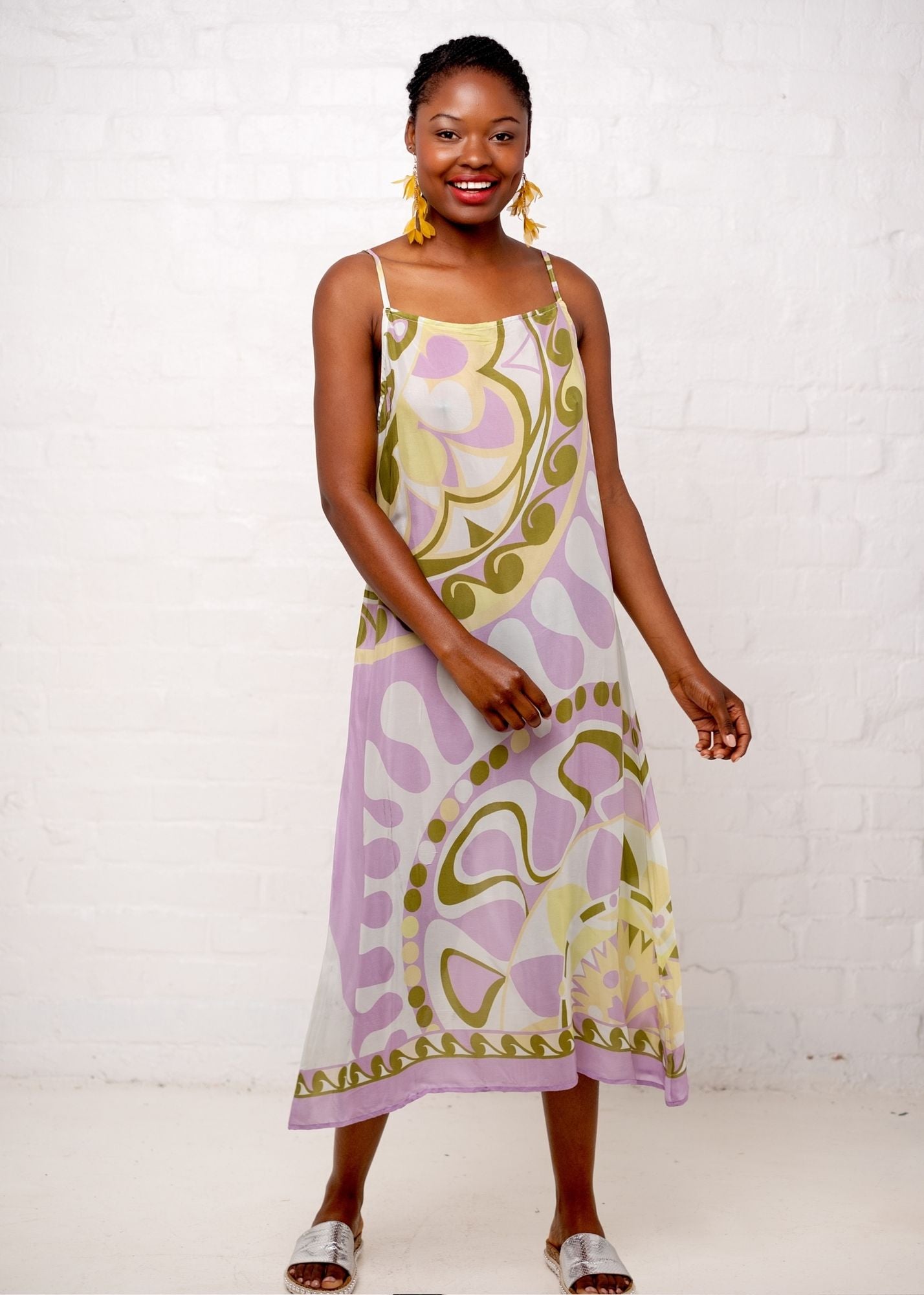 Señora Dress in Lilac and Olive Green