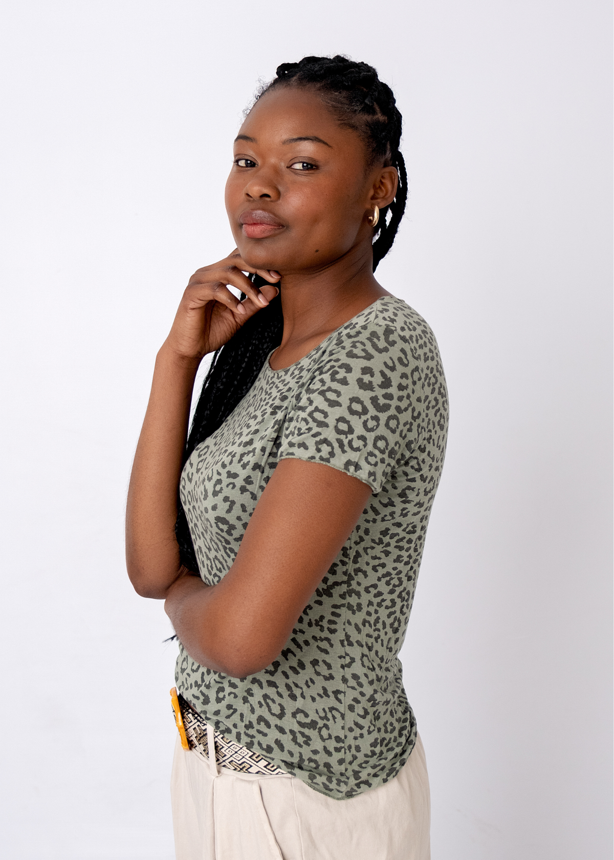 Lola Scoop Neck Shirt in Olive Safari
