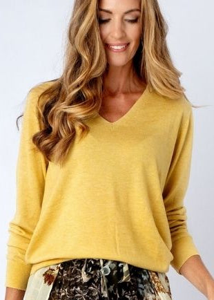 V Neck Classic Knit in Mustard