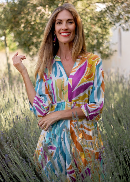 Lee-Ann pleated dress Short, Tropical Breeze