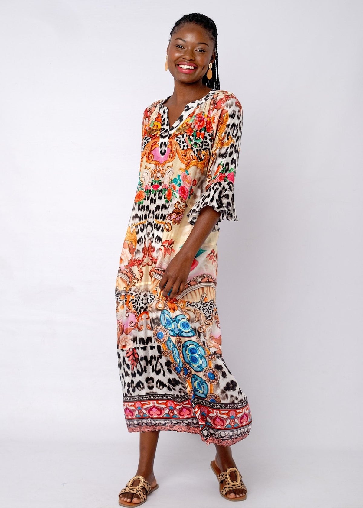 Jubilee Dress in Safari Sunset Blend *With Contrast Frill*