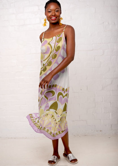 Señora Dress in Lilac and Olive Green