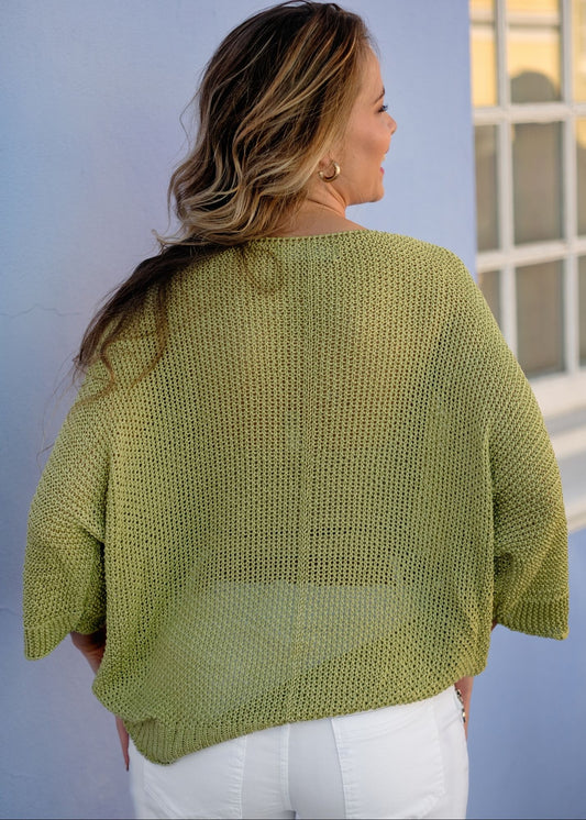 Riviera Summer Knit Top in Olive