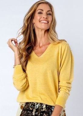 V Neck Classic Knit in Mustard