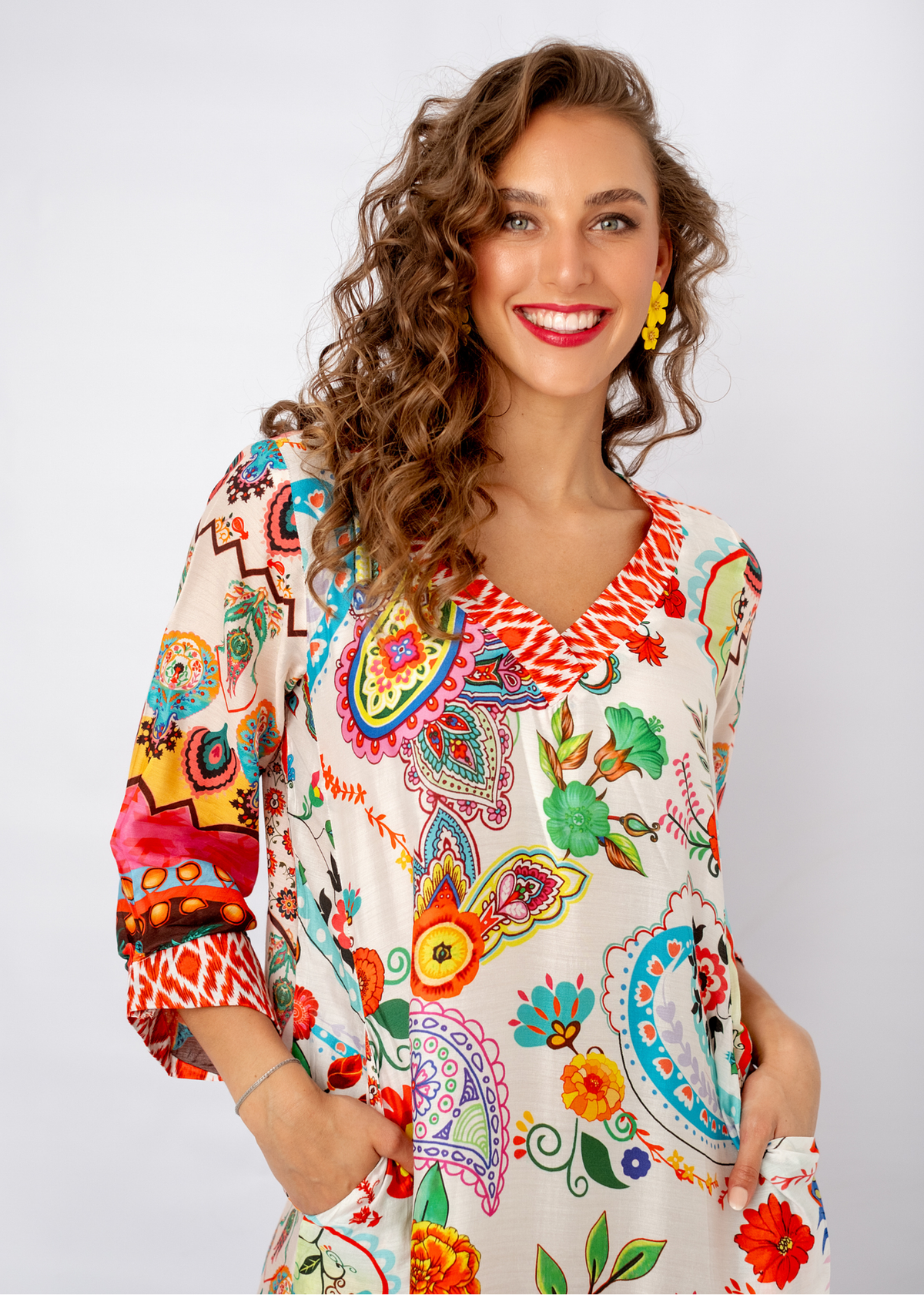 Gloria Dress in Colourful Paisley Print