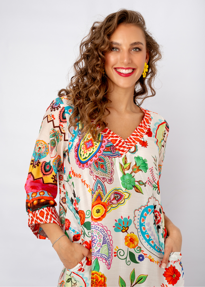 Gloria Dress in Colourful Paisley Print