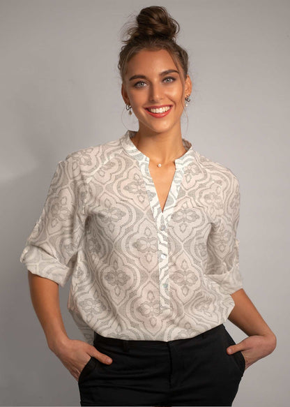 Lola Shirt in White with Black Dot Matrix