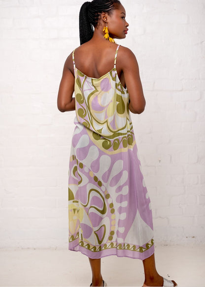 Señora Dress in Lilac and Olive Green