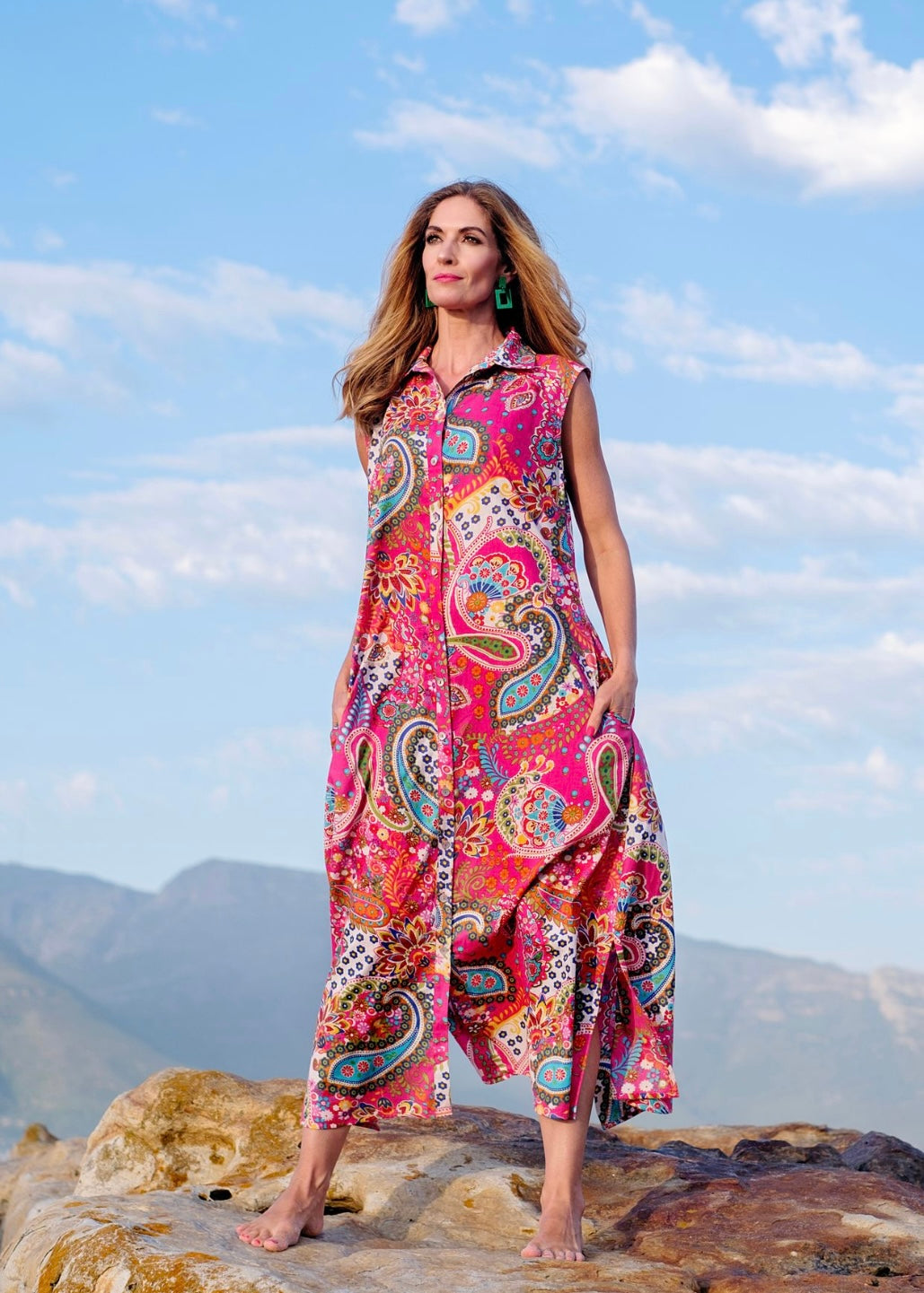 Claudia dress, Pink bold paisley
