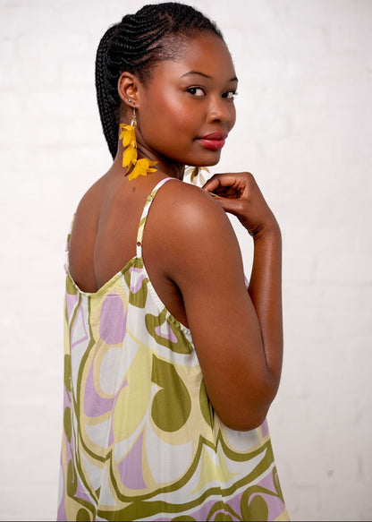 Señora Dress in Lilac and Olive Green