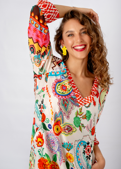 Gloria Dress in Colourful Paisley Print