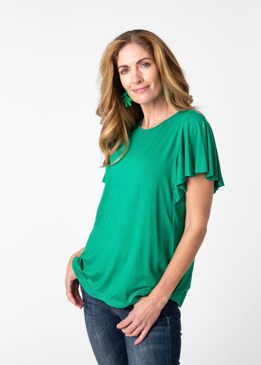 Frill sleeve T-Shirt in Green