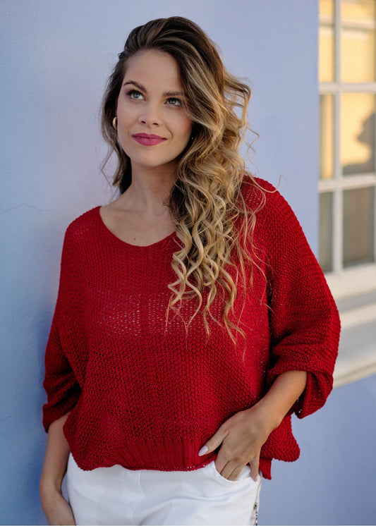 Riviera Summer Knit Top in Scarlet