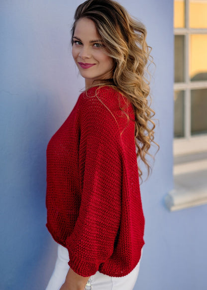 Riviera Summer Knit Top in Scarlet