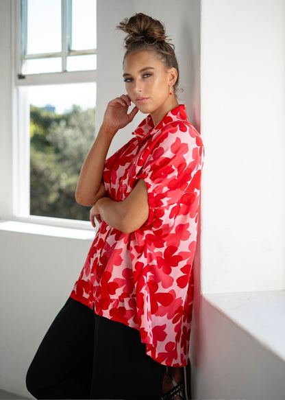 Athina blouse in Pink and Red Motif