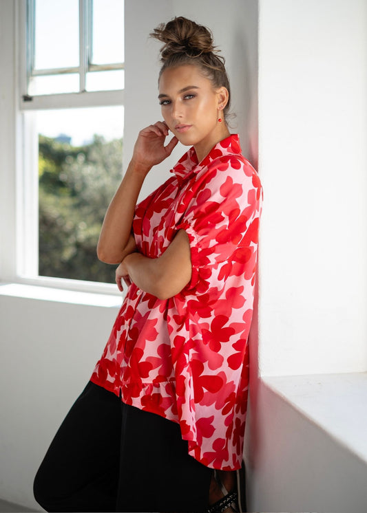 Athina blouse in Pink and Red Motif