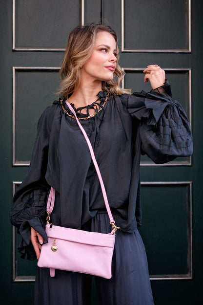 Verona Slim Leather Crossbody Clutch – Pastel Pink